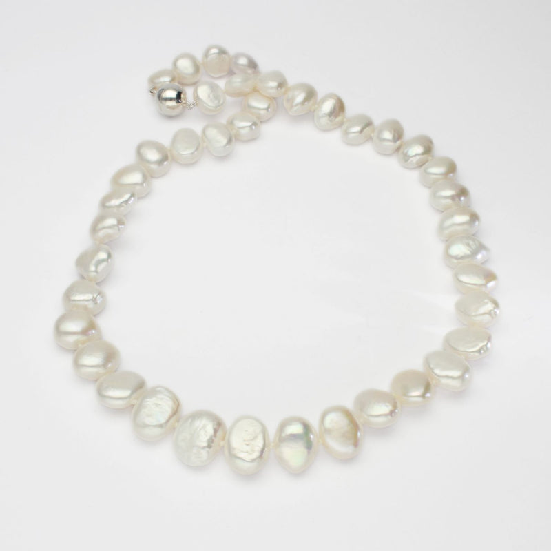 White baroque pearl necklace with silver magnetic clasp