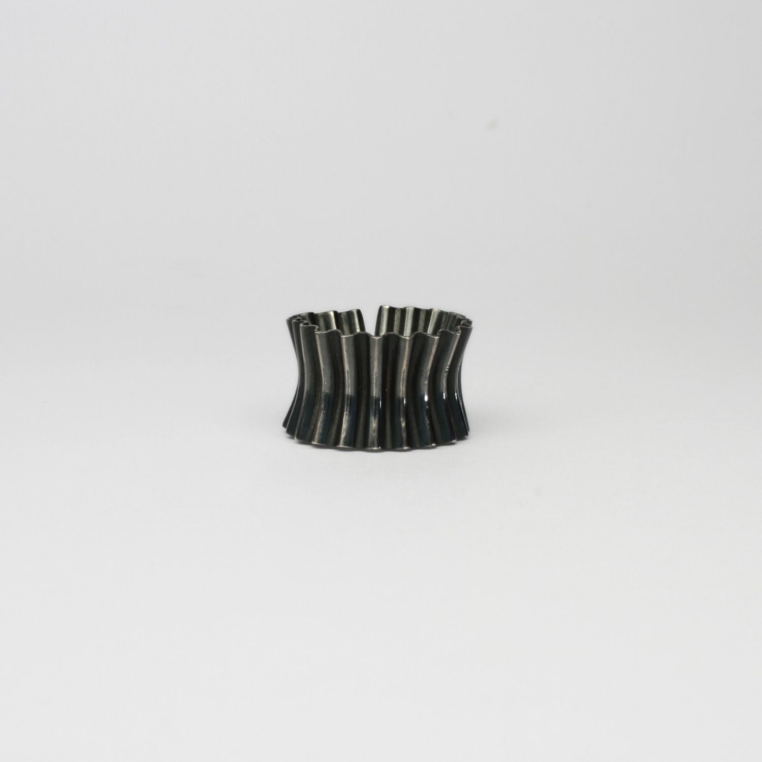 Wide black silver cuff ring by Suzie Horan