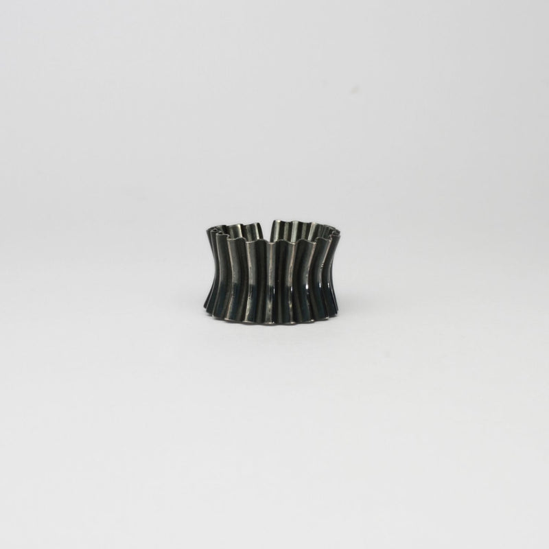 Wide black silver cuff ring by Suzie Horan