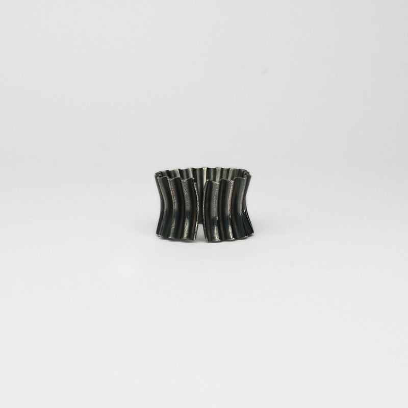 Wide black silver cuff ring by Suzie Horan