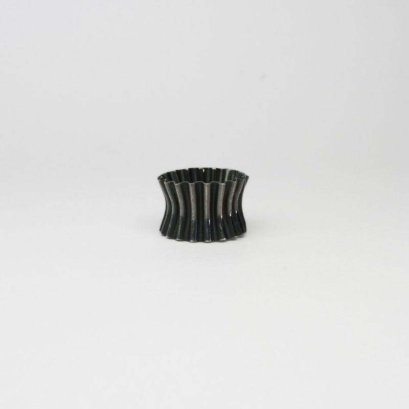 Wide black silver cuff ring by Suzie Horan