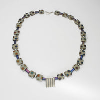 Silver square necklace with glass beads by Suzie Horan