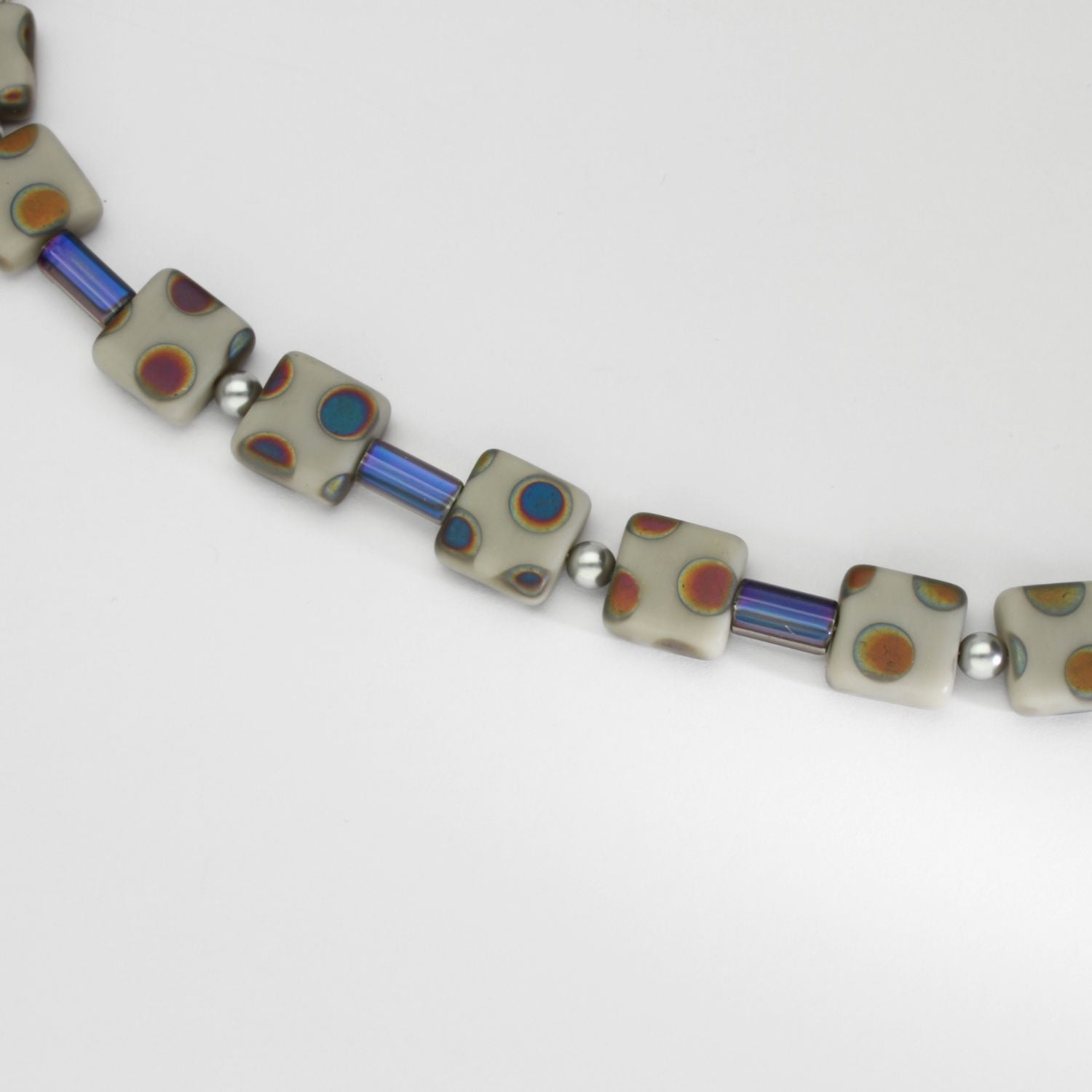 Silver square necklace with glass beads by Suzie Horan