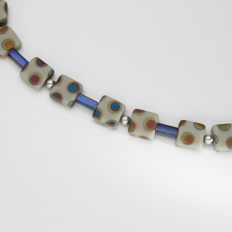 Silver square necklace with glass beads by Suzie Horan