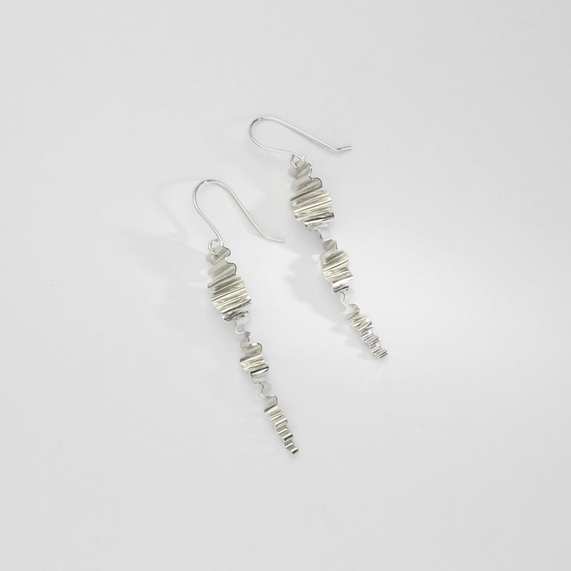 Silver long ripple twist earrings by Suzie Horan