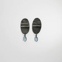 Black silver drop earrings with blue topaz by Suzie Horan