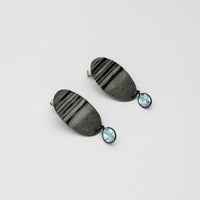 Black silver drop earrings with blue topaz by Suzie Horan