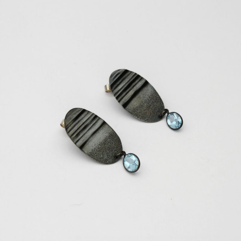 Black silver drop earrings with blue topaz by Suzie Horan