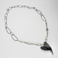 Large ripple heart necklace with opalite and hematite black silver by Suzie Horan