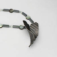Large ripple heart necklace with opalite and hematite black silver by Suzie Horan