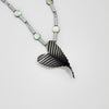 Large ripple heart necklace with opalite and hematite black silver by Suzie Horan