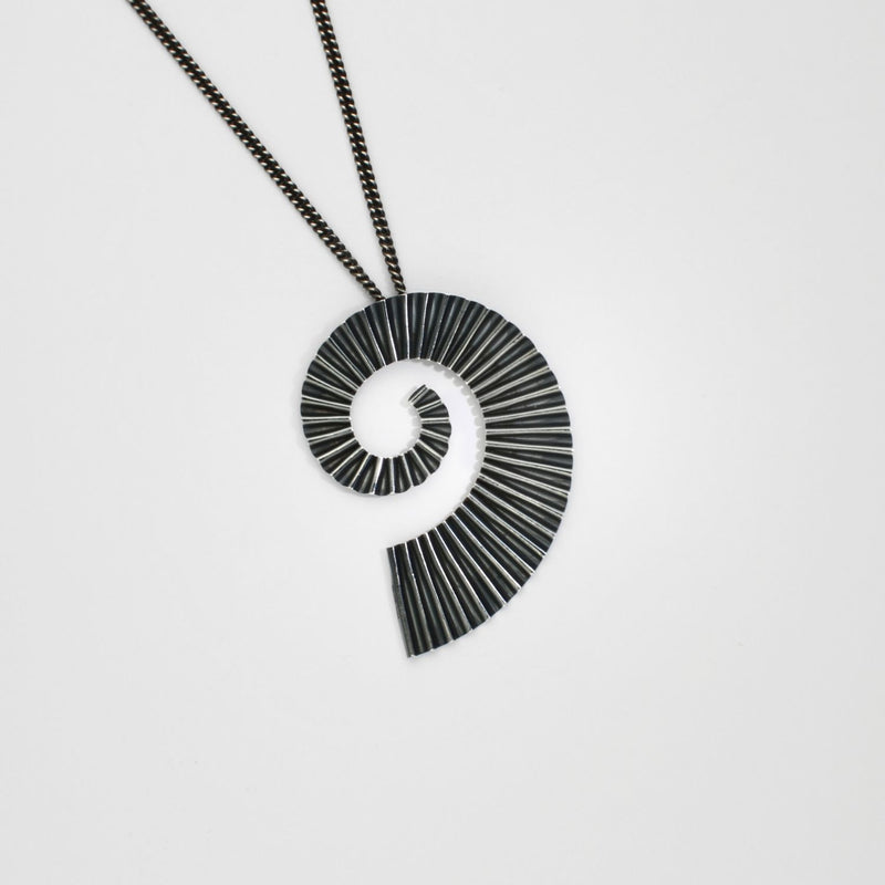 Extra large ammonite pendant black silver by Suzie Horan