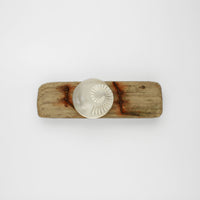 Silver ammonite bowl on small driftwood with nails by Suzie Horan