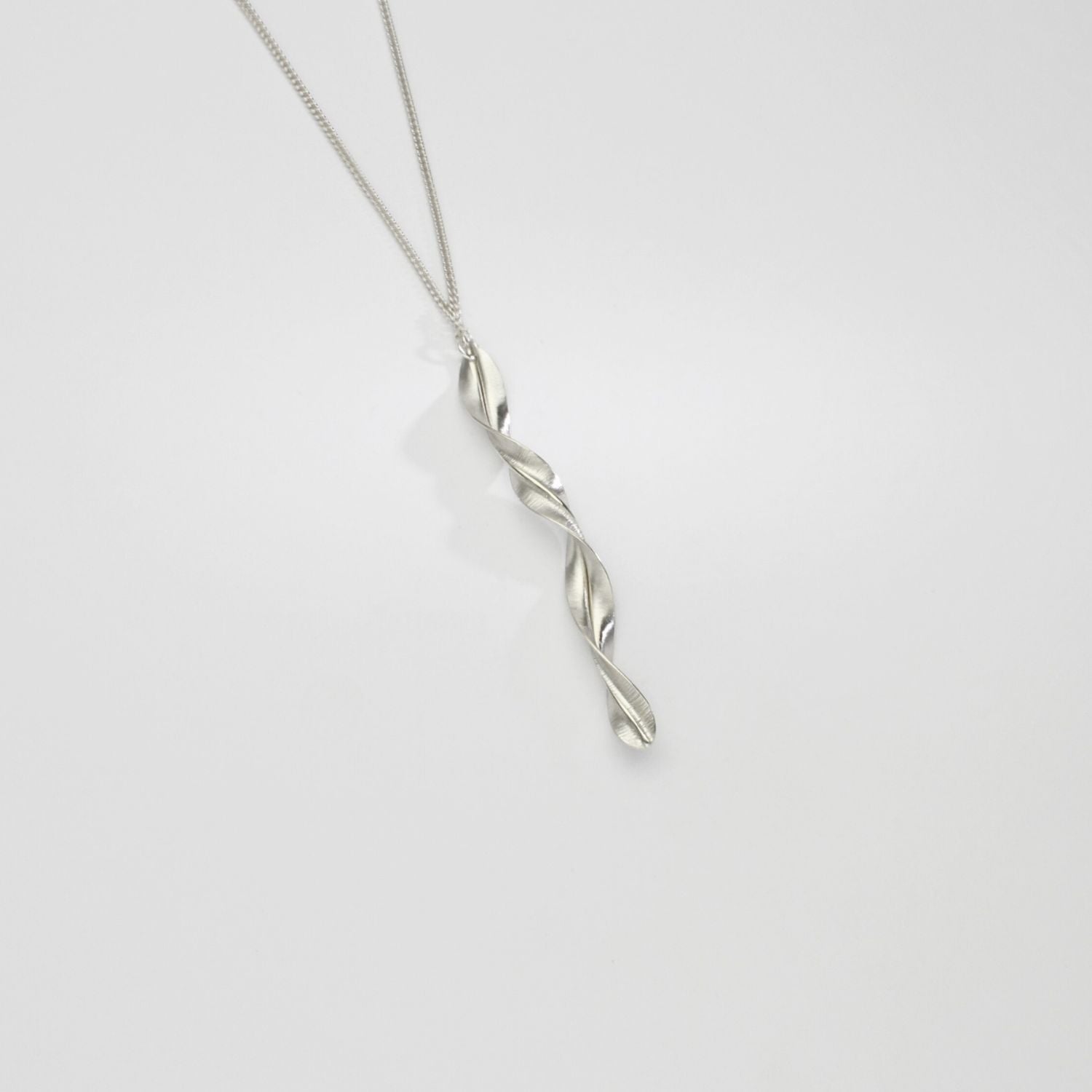 Spring leaf silver long pendant by Yelland & Barker
