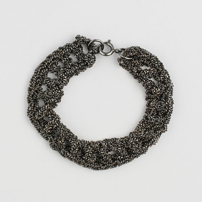 Bracelet - Treble crocheted in black oxidised silver by Sabine Roth