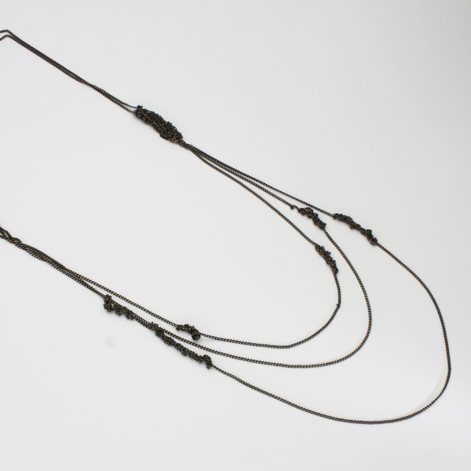 Fine chain three lines crochet necklace silver black rhodium by Sabine Roth