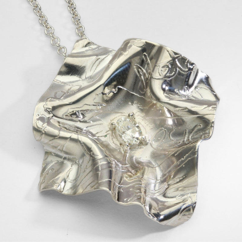 One of a Kind: (No. 8) Bespoke Decorative Concepts Silver Pendant with Oval Diamond