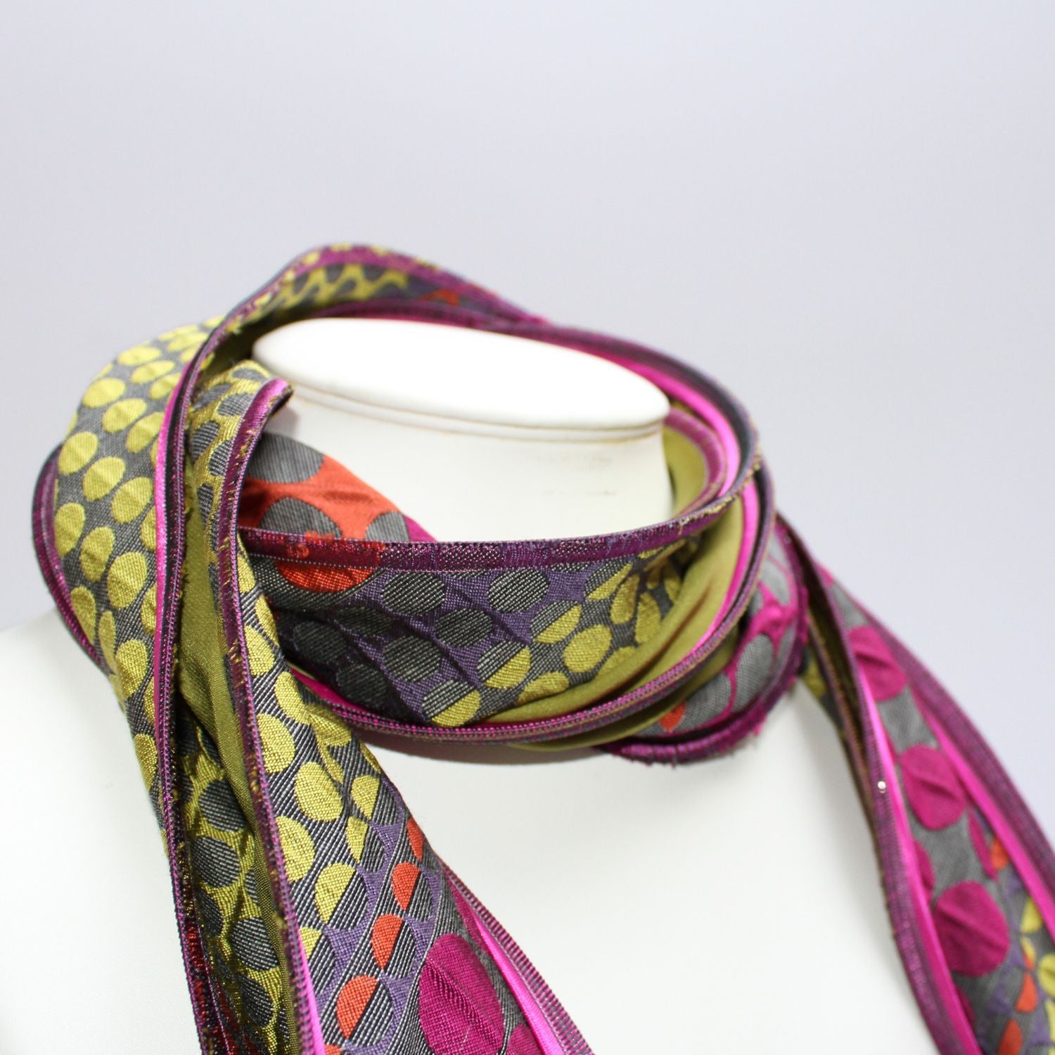 Lotus long fuchsia & lime scarf by Tammy Child