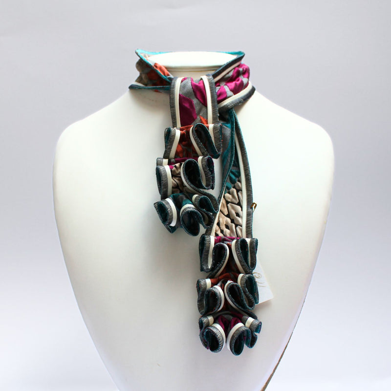 Daisy teal and multi coloured patterned scarf by Tammy Child