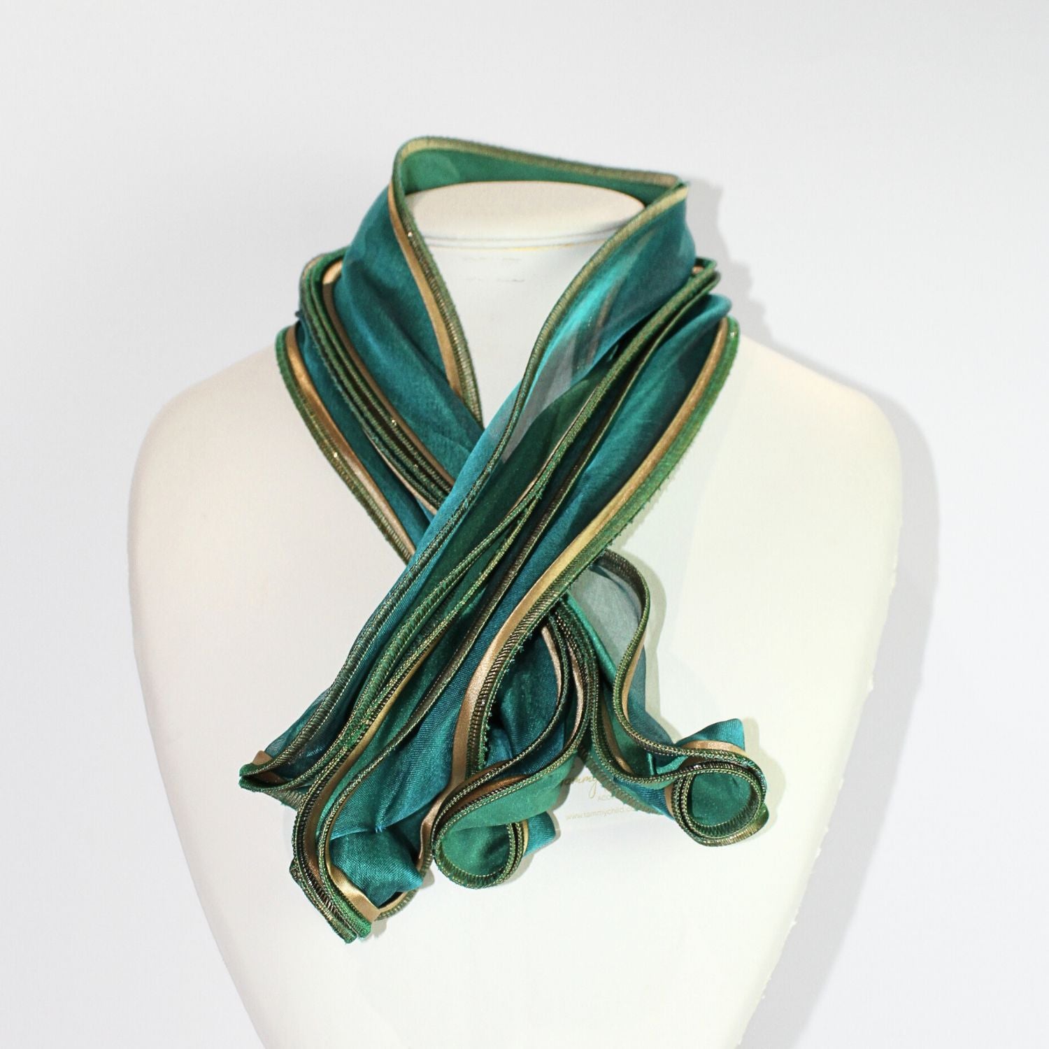 Cornflower green & gold scarf by Tammy Child