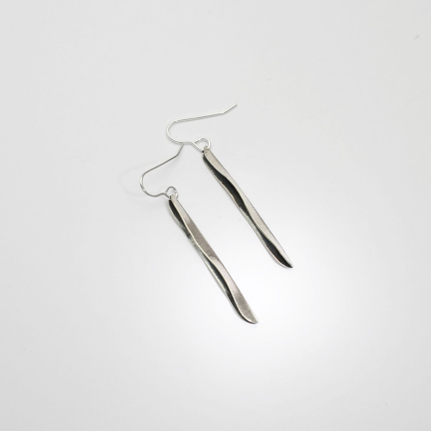 Willow leaf slimline medium silver earrings by Yelland and Barker