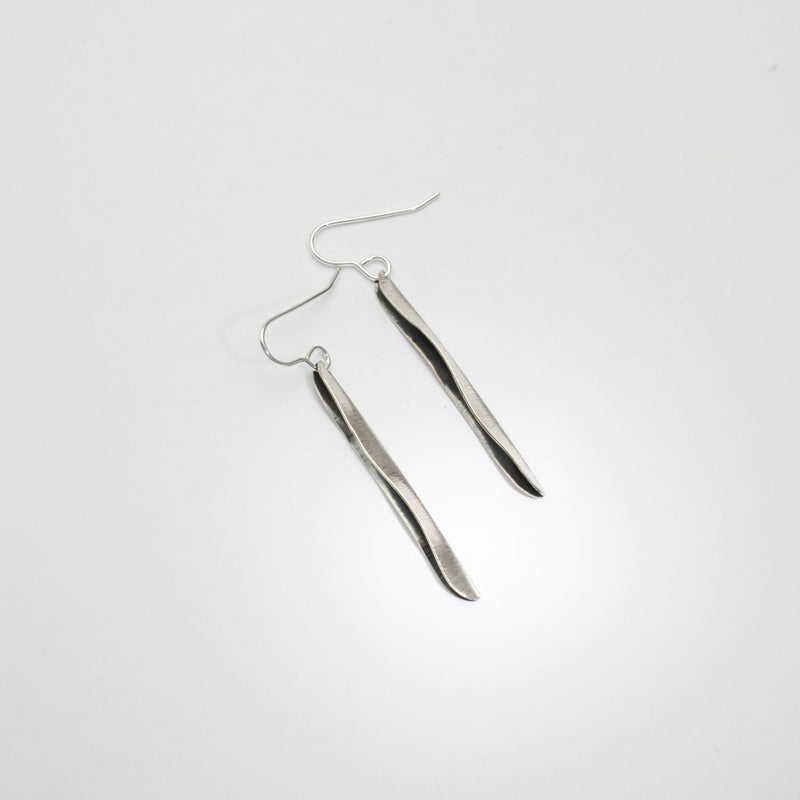 Willow leaf slimline medium silver earrings by Yelland and Barker