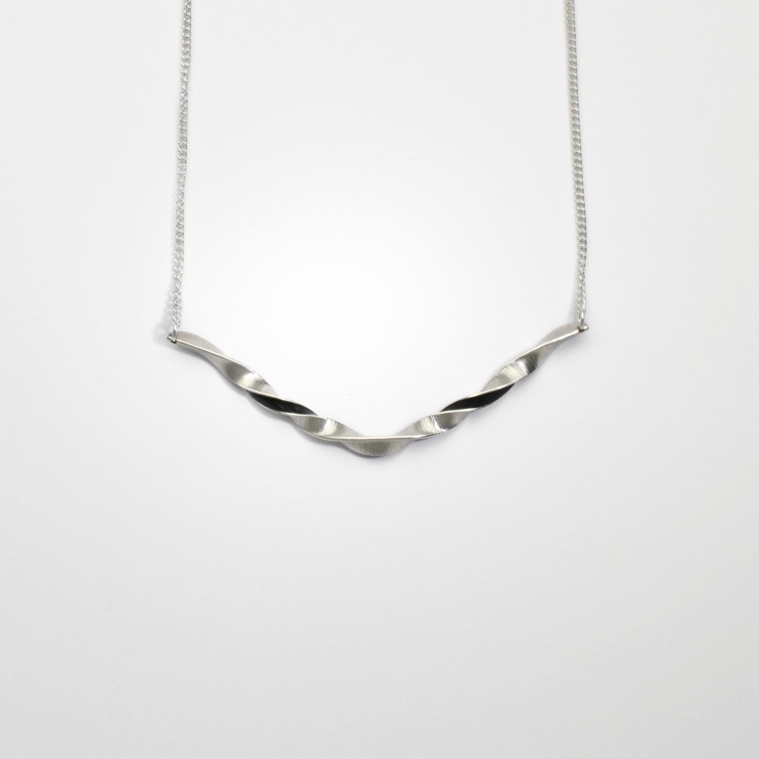 Willow leaf slimline twist silver necklace by Yelland and Barker