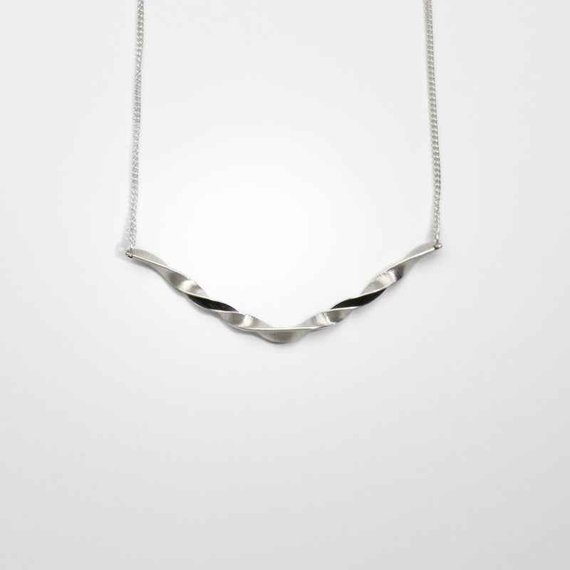 Willow leaf slimline twist silver necklace by Yelland and Barker