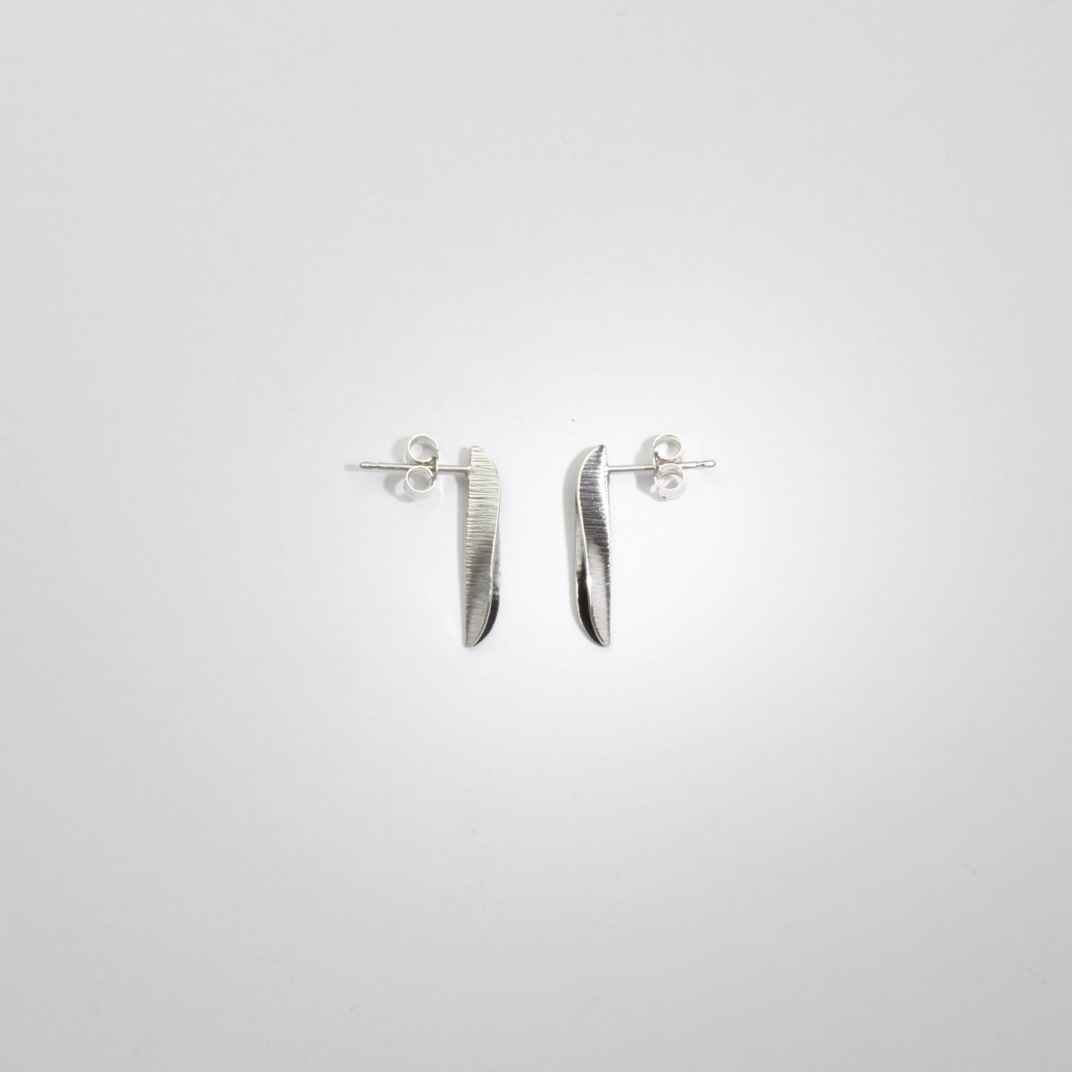 Willow leaf slimline silver studs by Yelland and Barker