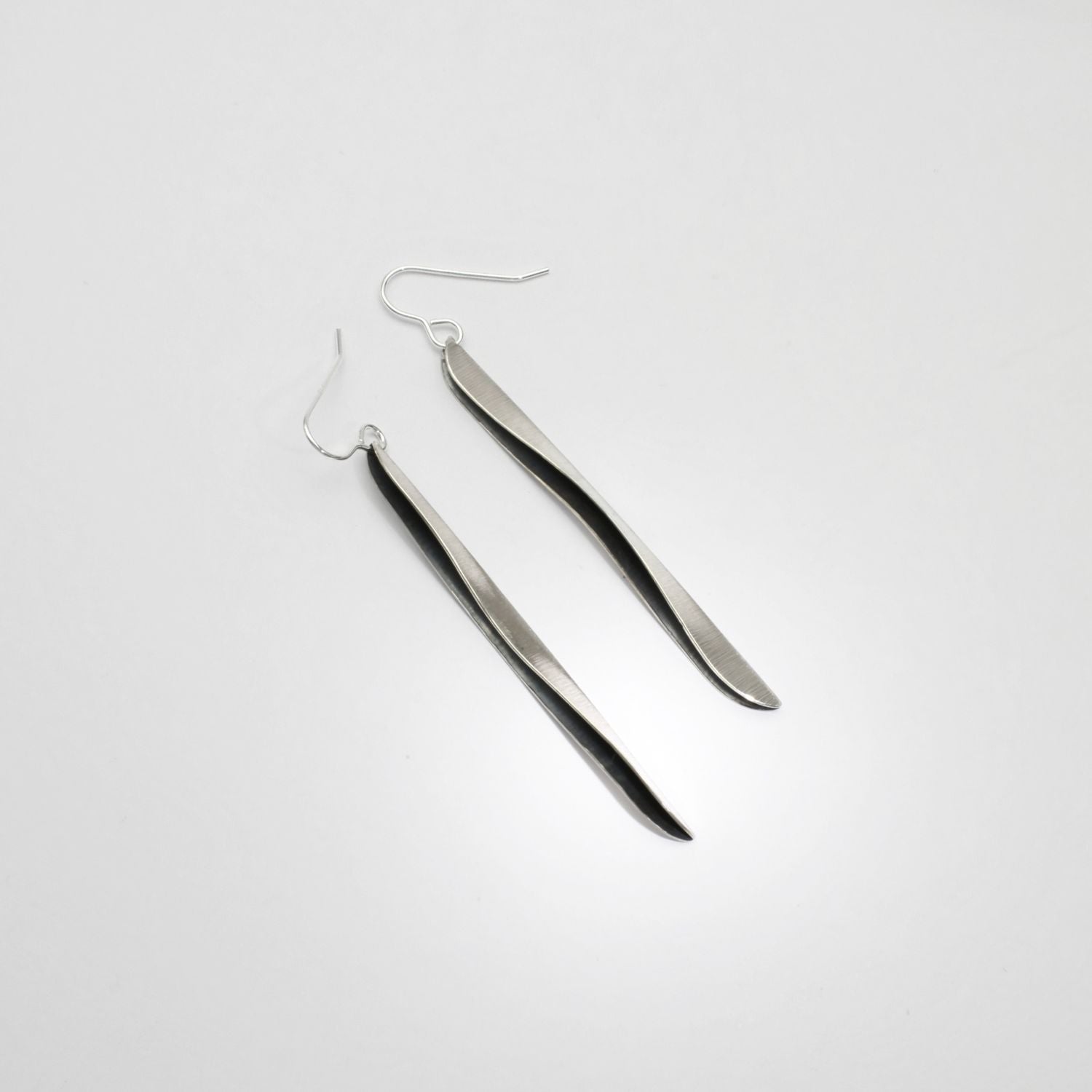 Willow leaf wave silver earrings by Yelland and Barker