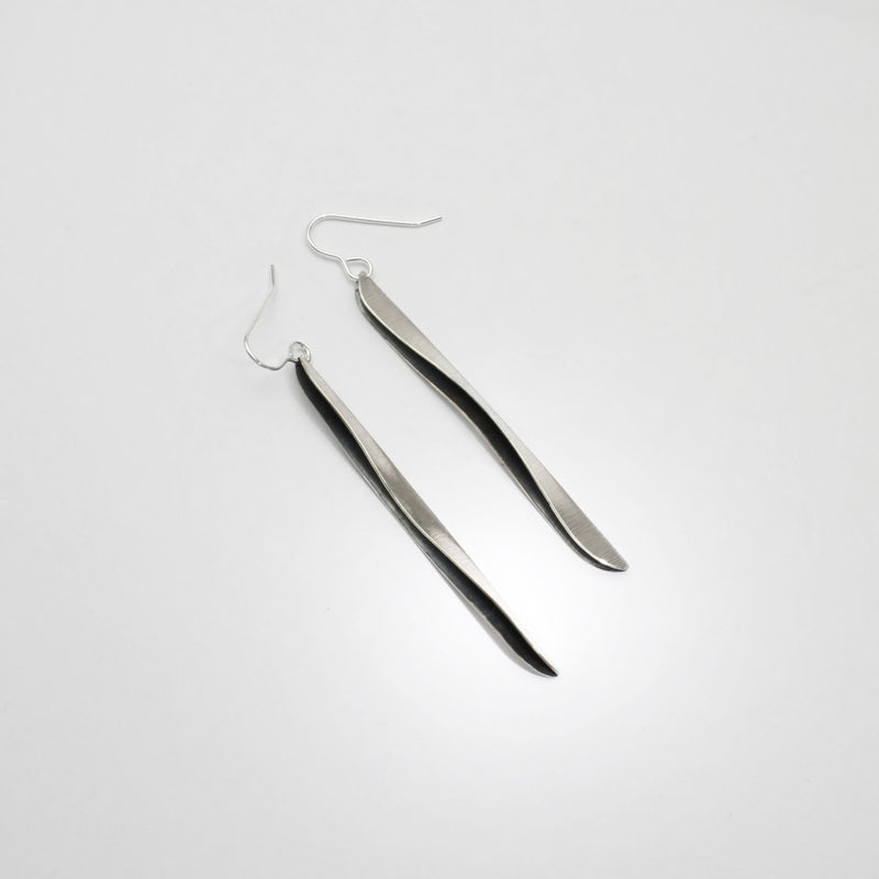 Willow leaf wave silver earrings by Yelland and Barker