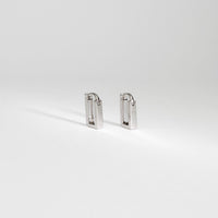 Rectangular silver hoop earrings by Yuki Mitsuyasu