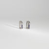 Rectangular silver hoop earrings with sapphires by Yuki Mitsuyasu