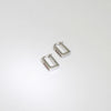 Rectangular silver hoop earrings with rubies by Yuki Mitsuyasu