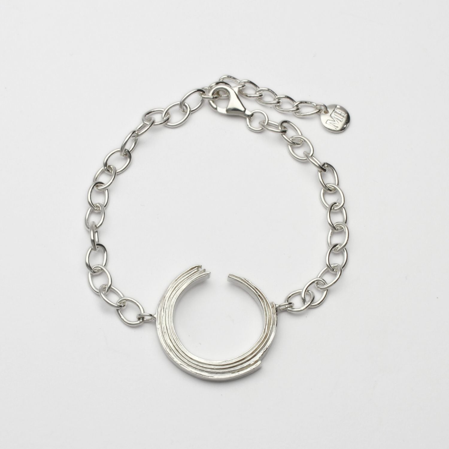 Brushstroke sterling silver bracelet, front view