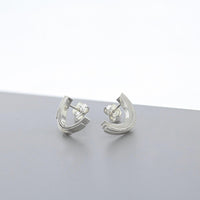 brushstrokes silver half curved earrings