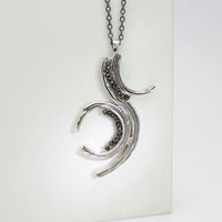 Brushstroke pendant in black oxidised silver with black diamonds, alternate view