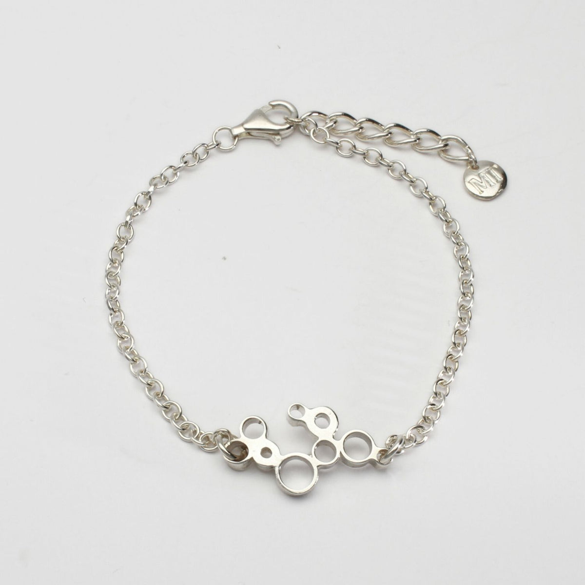 Bubbles charm bracelet, sterling silver — clustered circles inspired by rising champagne bubbles — Breichled Arian