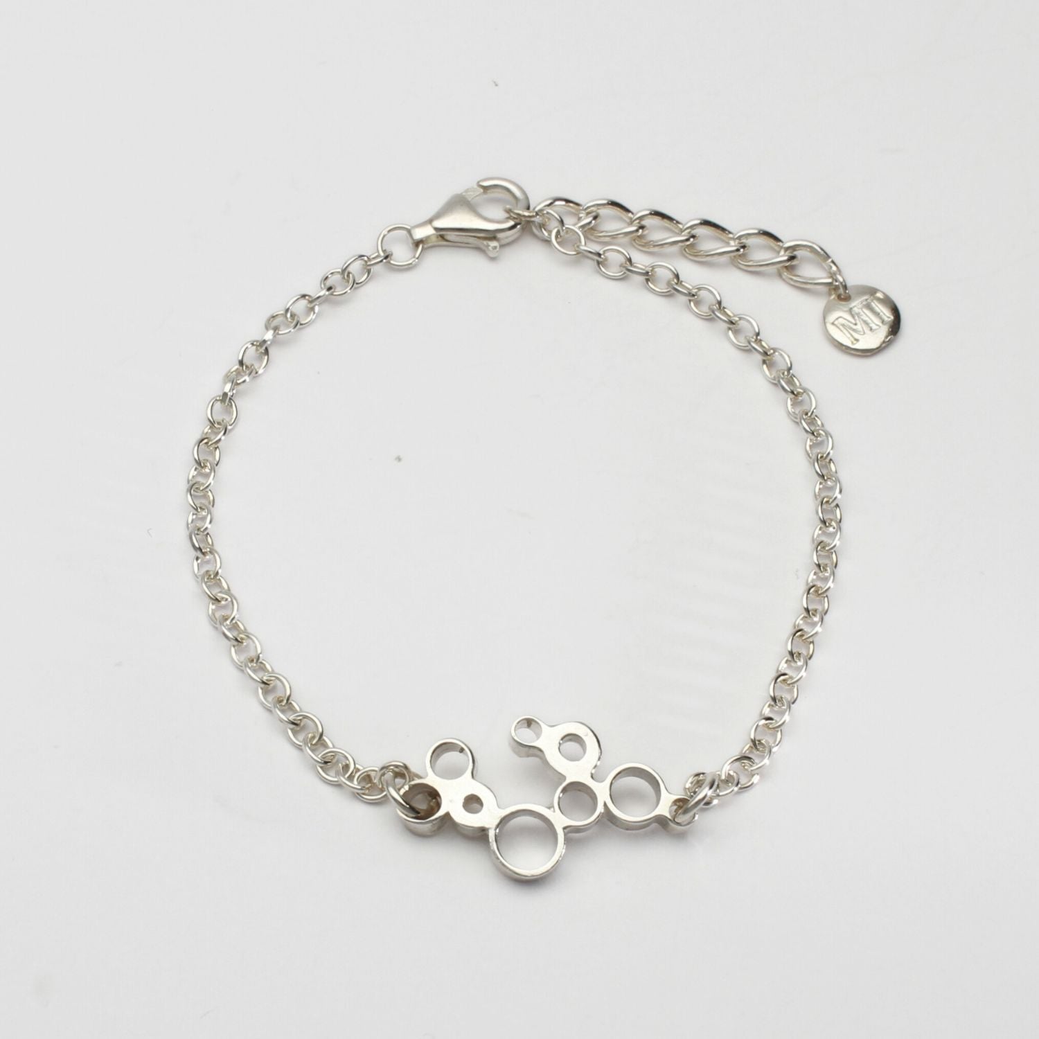 Bubbles charm bracelet, sterling silver — clustered circles inspired by rising champagne bubbles — Breichled Arian