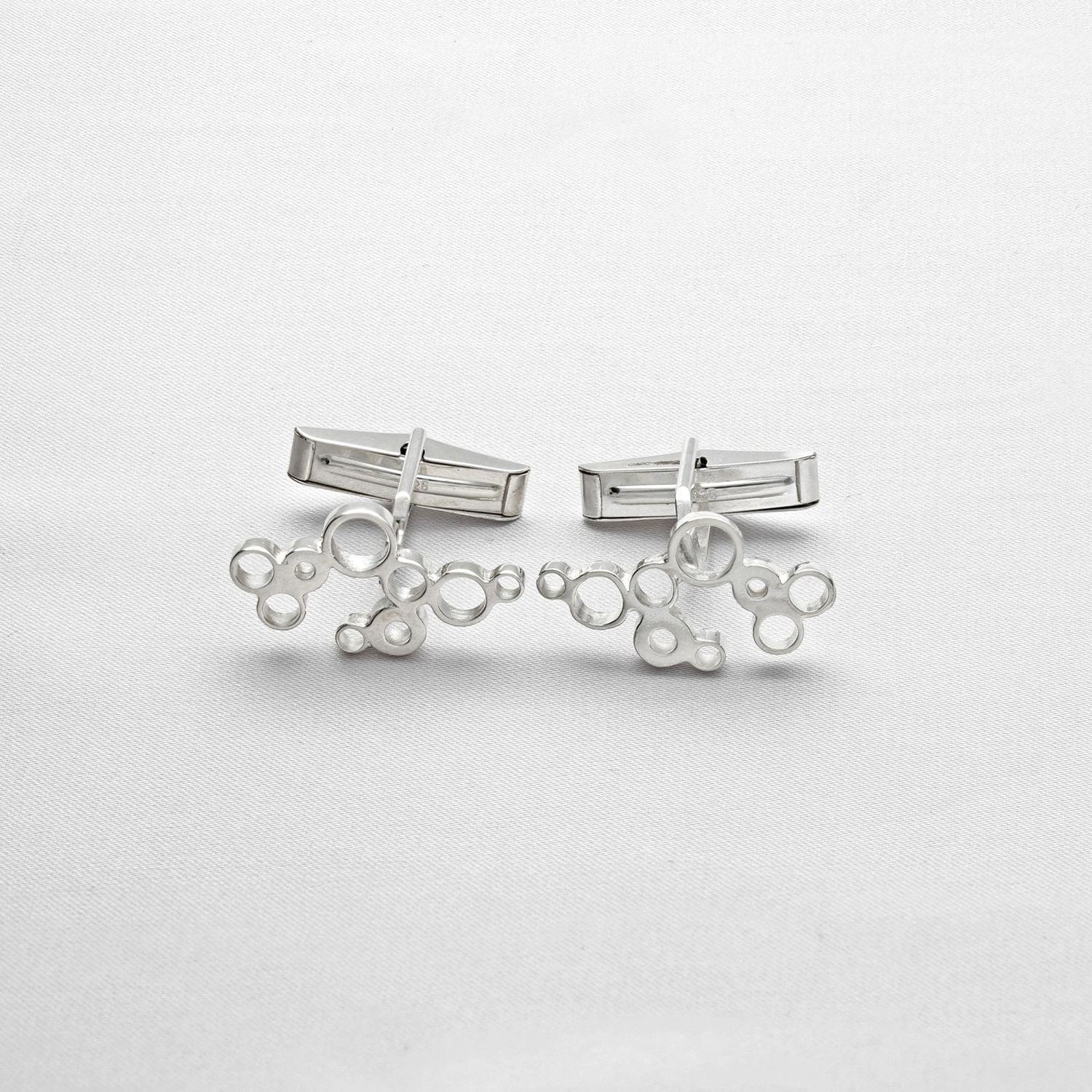 Bubbles cufflinks, sterling silver — clustered circles inspired by rising champagne bubbles — Botymau Coesau Arian