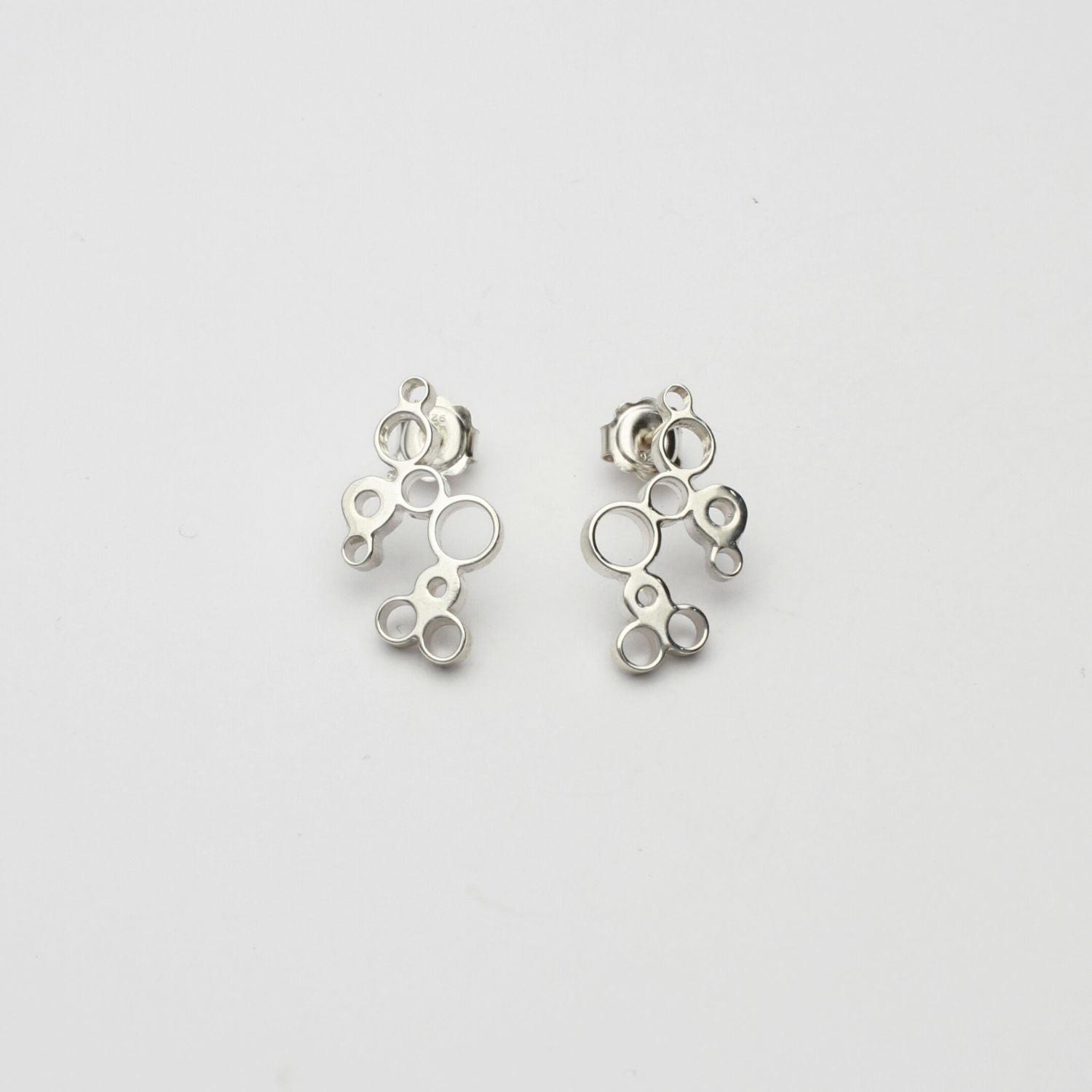 Bubbles earrings, sterling silver — clustered circles inspired by rising champagne bubbles — Clustdlysau Arian