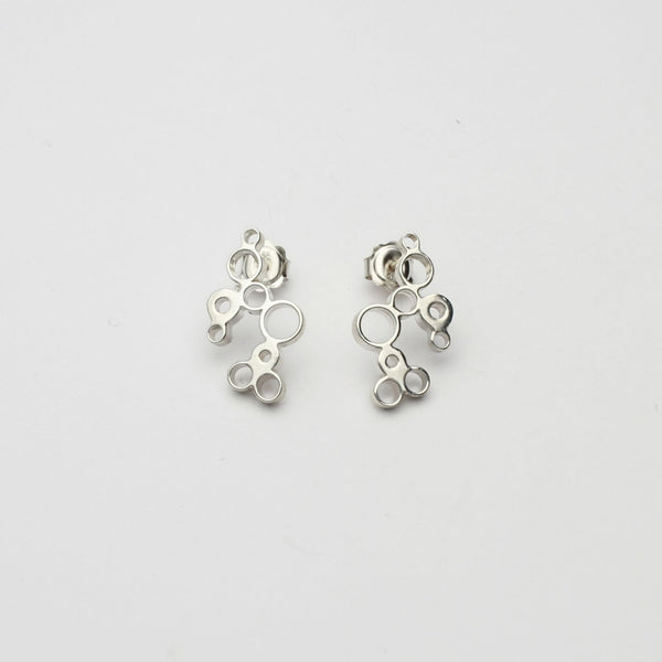 Bubbles earrings, sterling silver — clustered circles inspired by rising champagne bubbles — Clustdlysau Arian