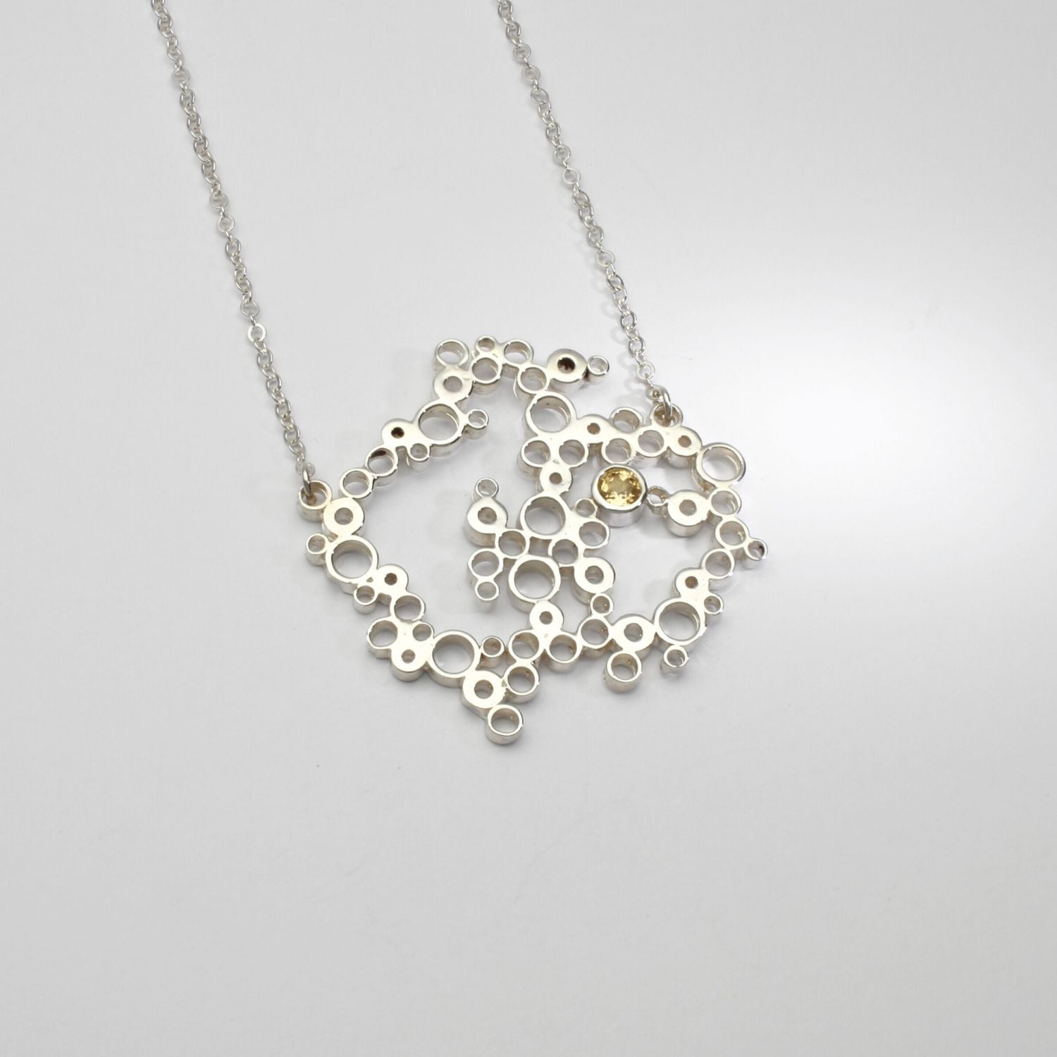 Bubbles pendant set with citrine, sterling silver — clustered circles inspired by rising champagne bubbles — Mwclis Arian