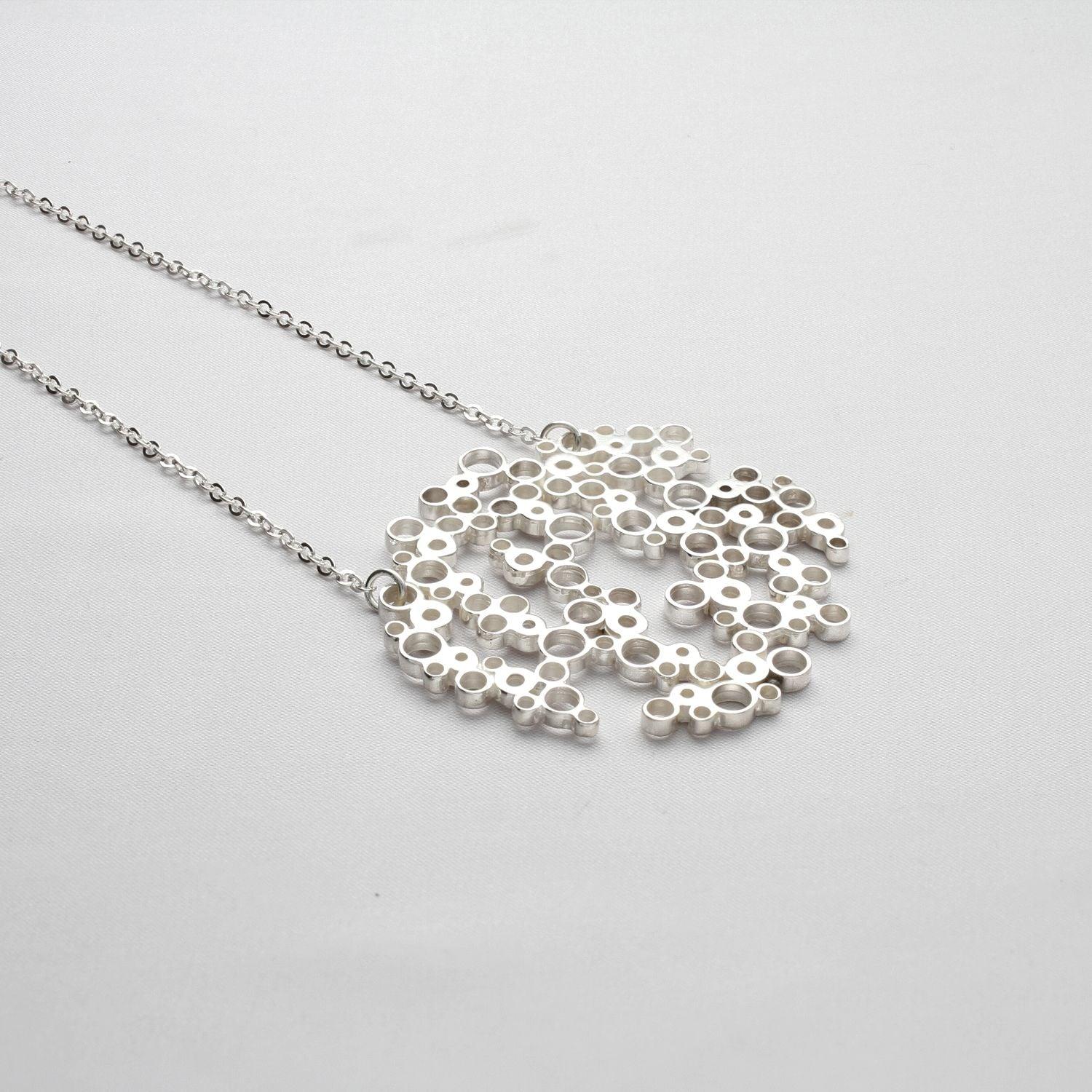 Bubbles large pendant, effervescent sterling silver design, side view — Mwclis Arian