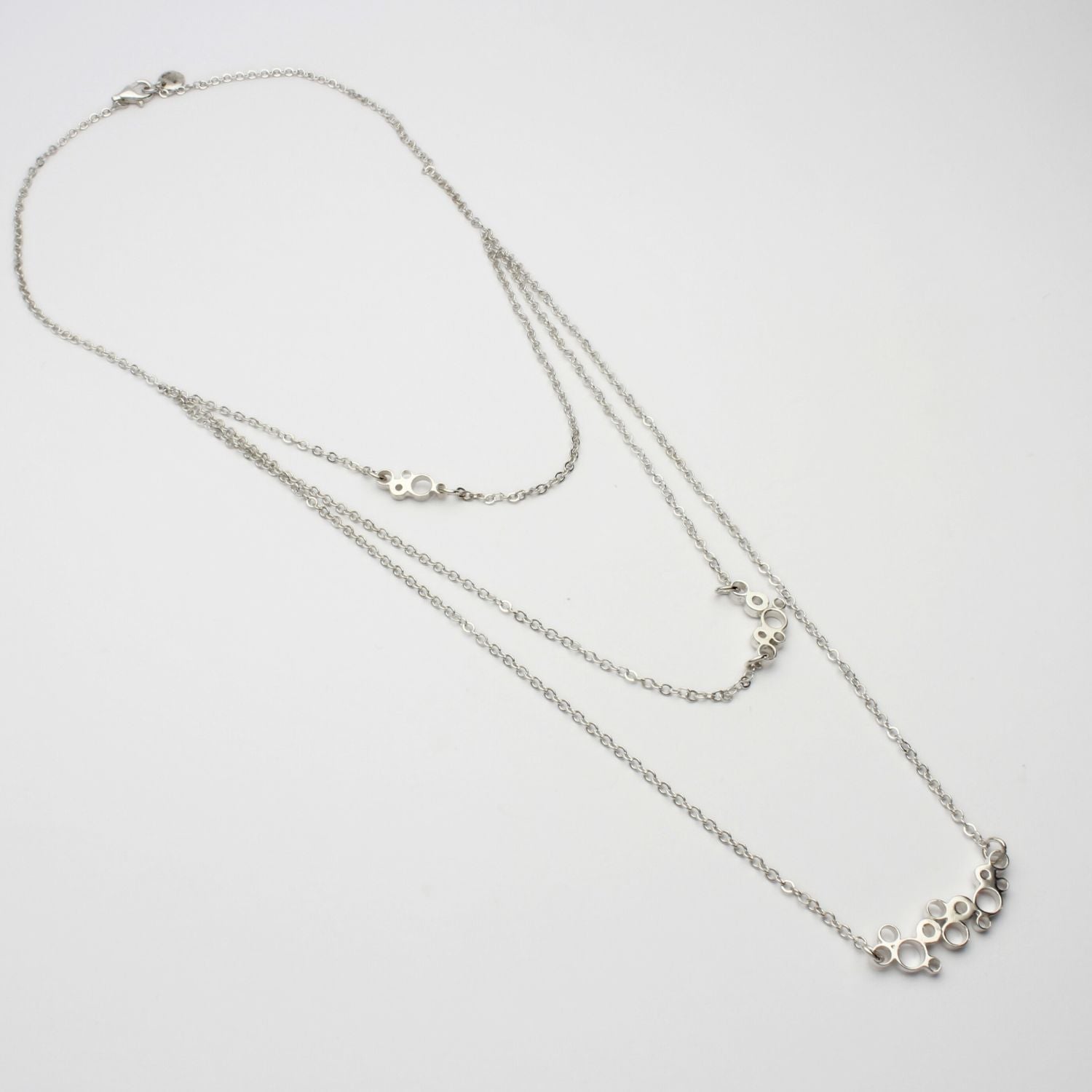 Bubbles layered necklace, sterling silver — clustered circles inspired by rising champagne bubbles — Mwclis Arian