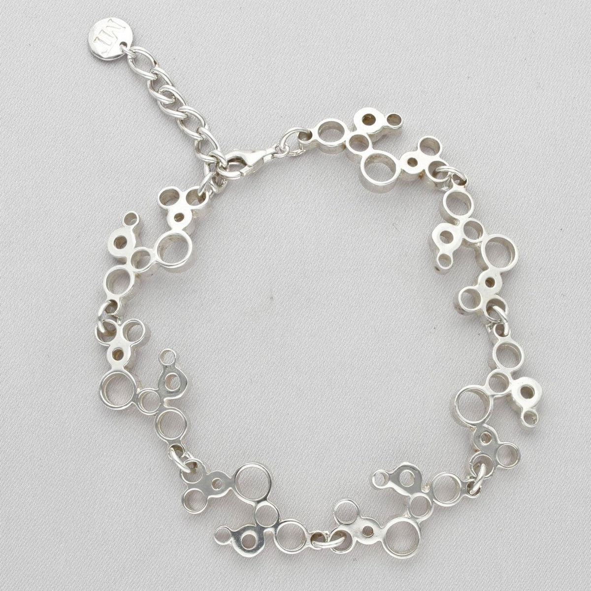 Bubbles linked bracelet, sterling silver — clustered circles inspired by rising champagne bubbles — Breichled Arian