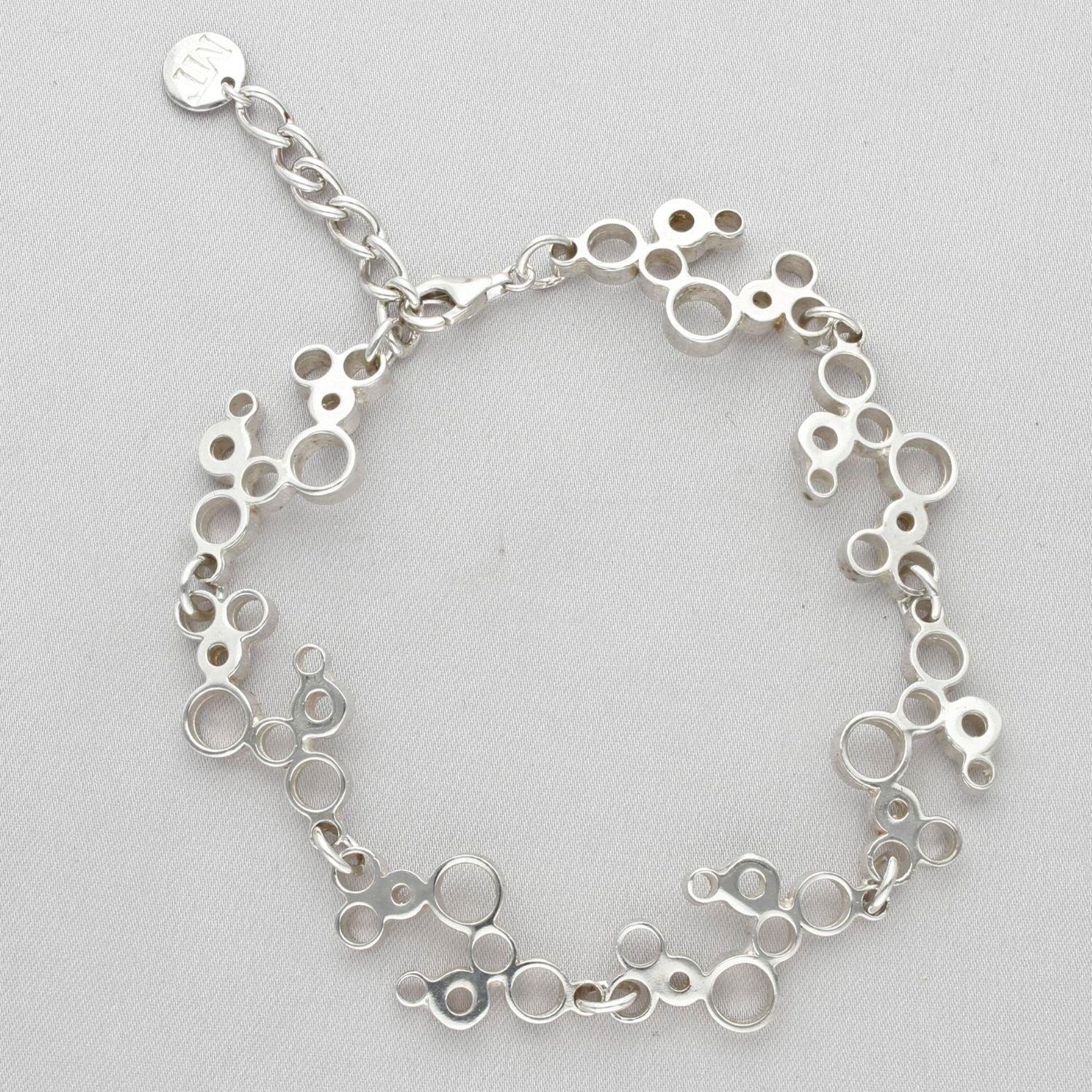 Bubbles linked bracelet, sterling silver — clustered circles inspired by rising champagne bubbles — Breichled Arian