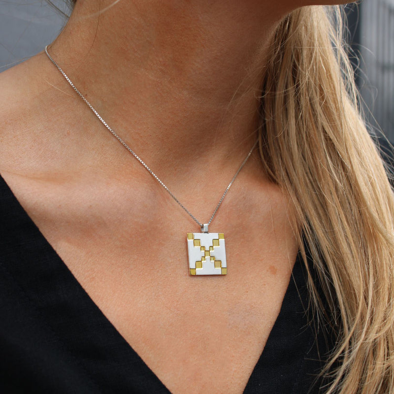 Carthenni Embossed: Caernarfon 1 Design - Medium silver and gold pendant