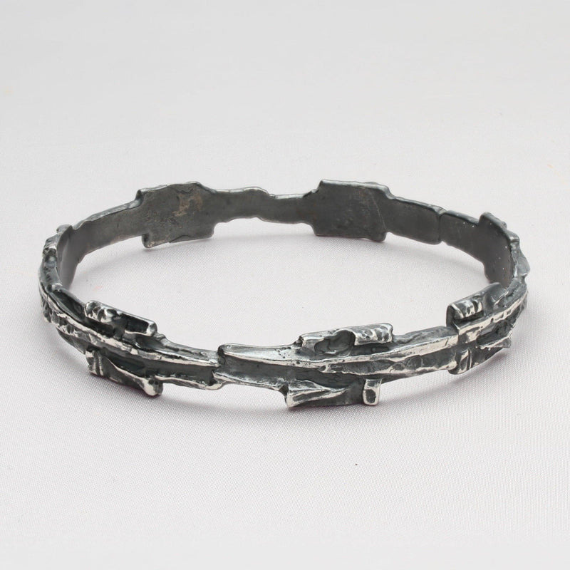 Carved: Black Silver Fractured Bangle - Mari Thomas Jewellery