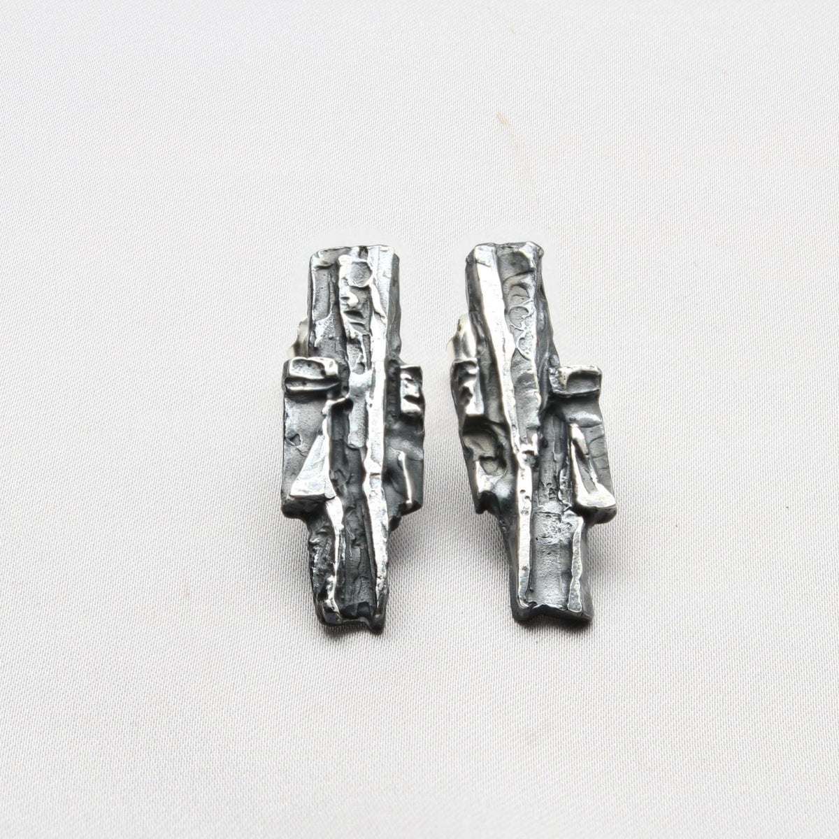 Carved: Black Silver Fractured Earrings - Mari Thomas Jewellery